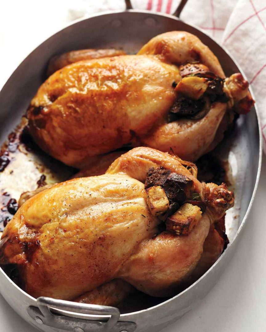 Cornish hen with bagel stuffing
